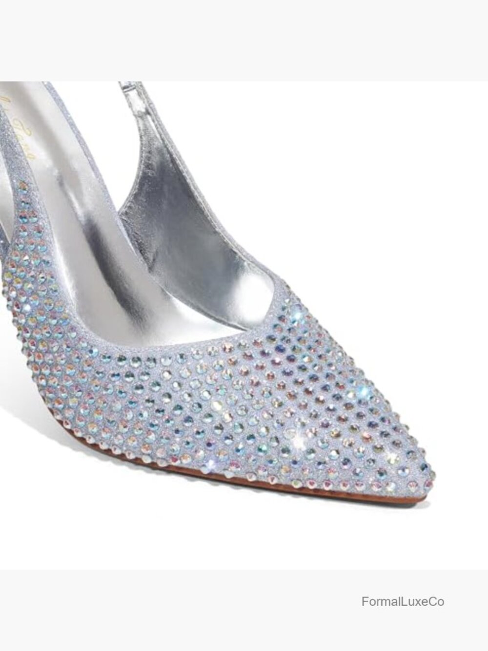 3.7" Adjustable Slingback Pumps Pointed Toe Stilettos Rhinestone Heels Wedding - Picture 5 of 7